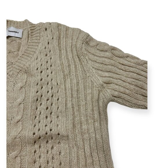 Nanushka Arwan Alpaca Cable Knit Sweater L Beige Cream Oversized - Picture 11 of 14